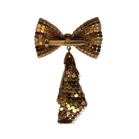 Vintage Gold Tone Metal Chain Mail Sequin Bow Brooch Pin 1950’s‎ Brooch - Picture 6 of 6